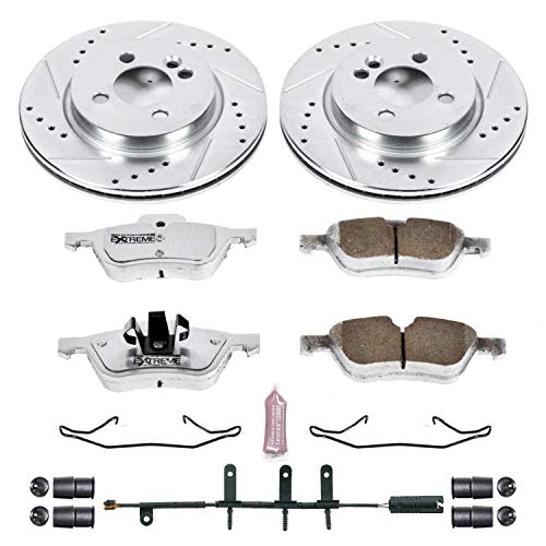 Power Stop Z26 Carbon Fiber Brake Pads K5780-26 with Drilled & Slotted Brake Rotors Kit For Mini Cooper 2007-2008 [Model Specific]