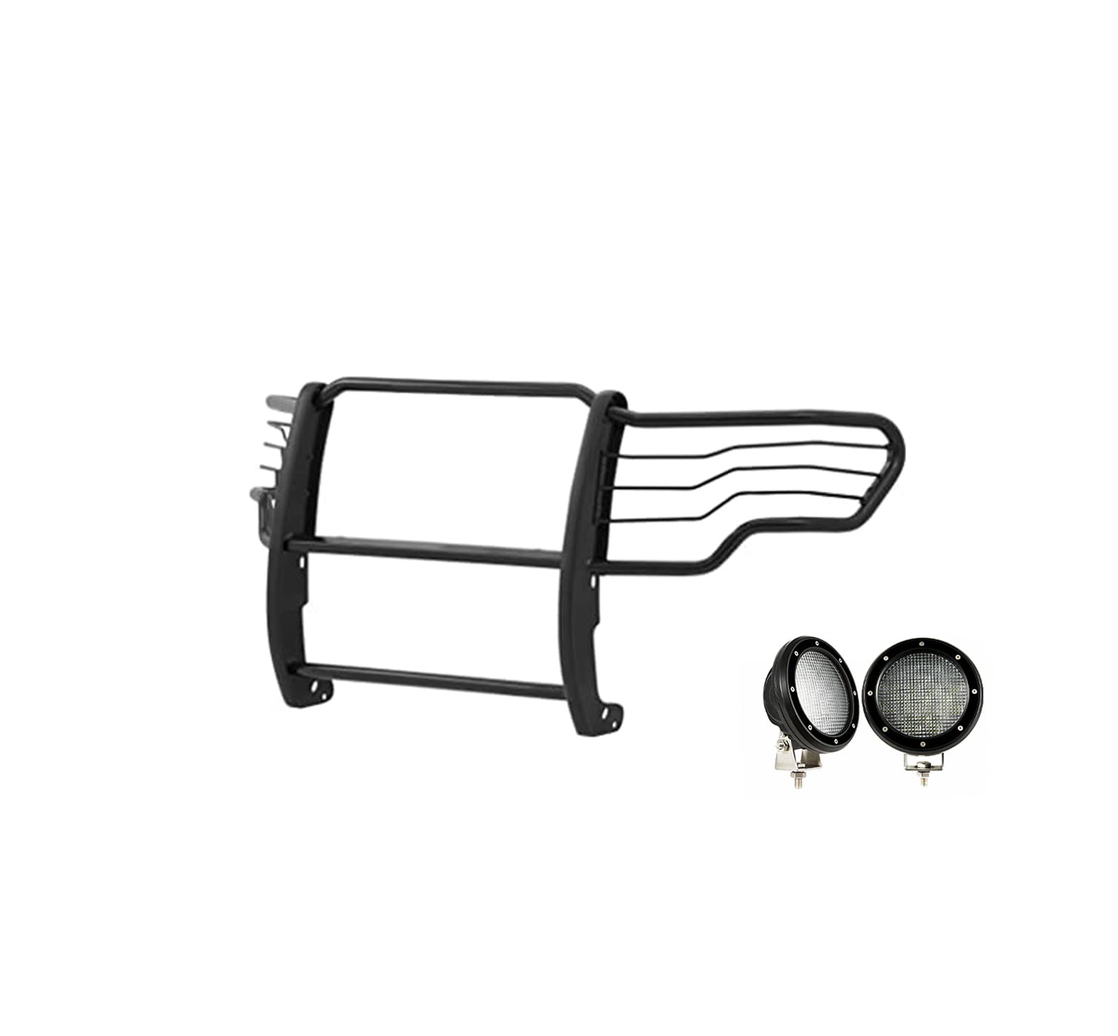 Bumper Guard Modular Black Horse Grille brush Come with Pair of 5.3" Dia.LED Lights with Black Trim Rings Compatible with 2009-2014 Ford F-150-17FP30MA-PLFB