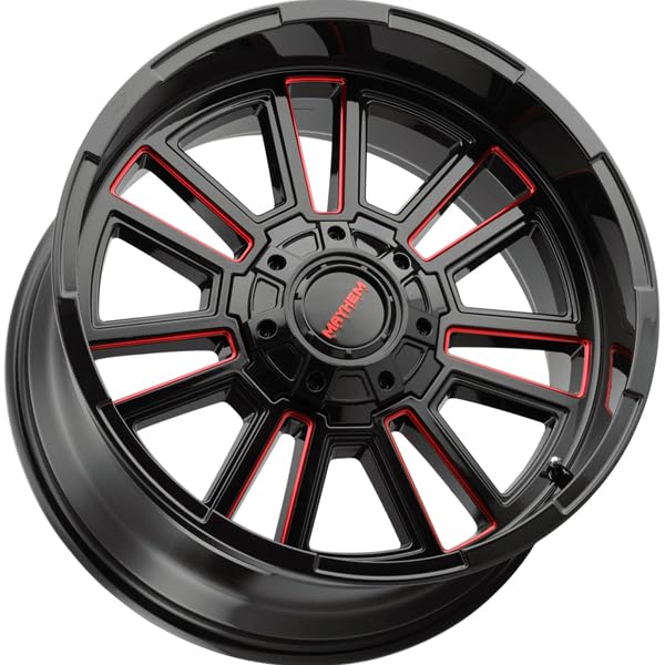 MAYHEM 8115 APOLLO GLOSS BLACK MILLED PRISM RED MILLED 20X9 6-135/6-139.7 18MM 106MM