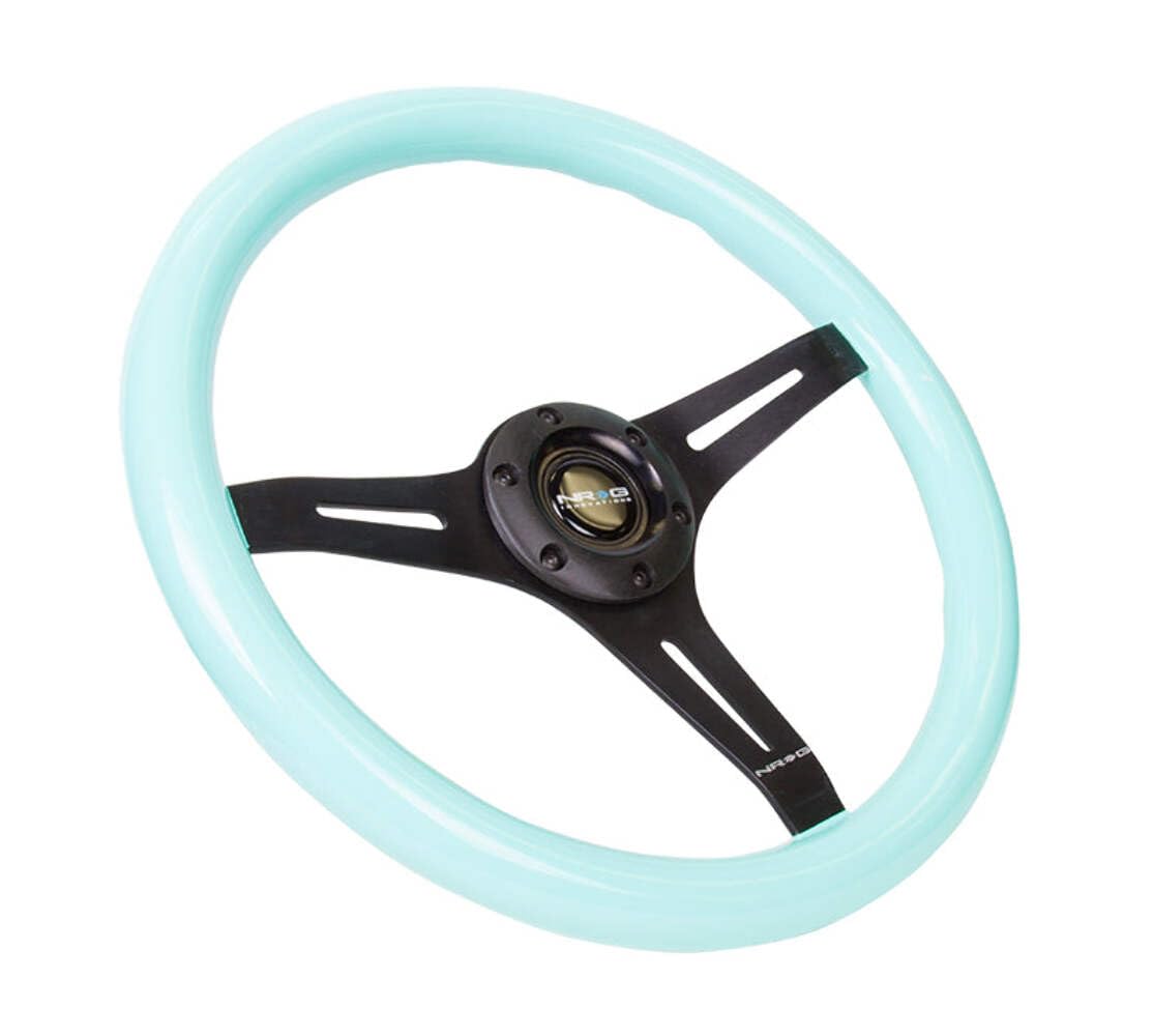 NRG Innovations Classic Wood Grain NRG-ST-015BK-MF Steering Wheel, 350mm 25mm Depp, 3 Black Spokes-Minty Fresh Color, Mahogany