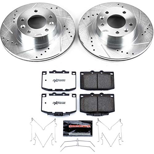 Power Stop K4833-26 Z26 Carbon Fiber Brake Pads with Drilled & Slotted Brake Rotors Kit For Mazda RX-7 1993-1995 [Model Specific]