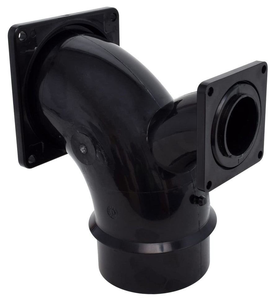 Valterra T1036 Valve Fitting Flanged - 2-Way Ell, 3" Bayonet x 3" Rotating Flange x 1-1/2" Rotating Flange , Black
