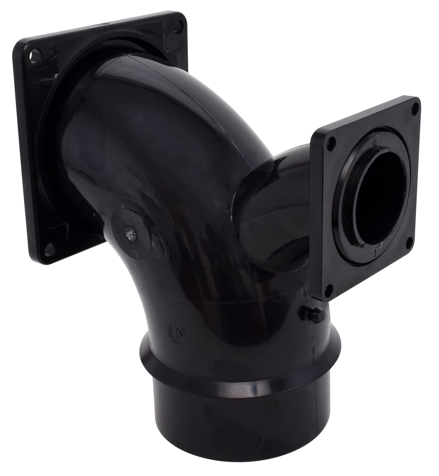 Valterra T1036-1 2-Way Ell Flanged Valve Fitting - 3" Spigot x 3" Rotating Flange x 1-1/2" Rotating Flange, Black