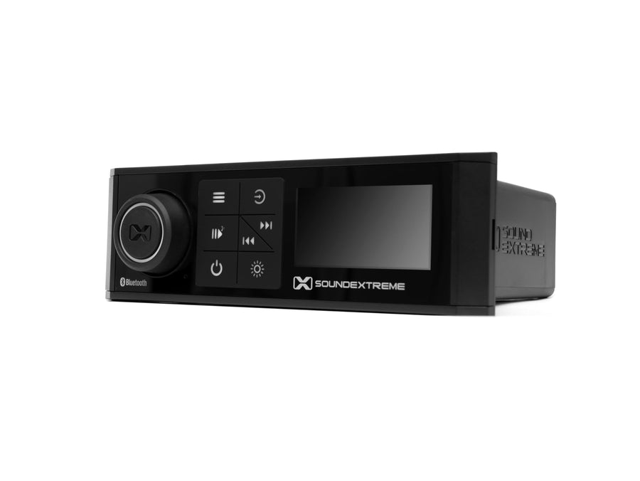 Marine AM/FM Stereo Receiver by ECOXGEAR SoundExtreme 200-Watt Waterproof Bluetooth Powersports with Built-in 4 Zone LED Controller (Single DIN Style)