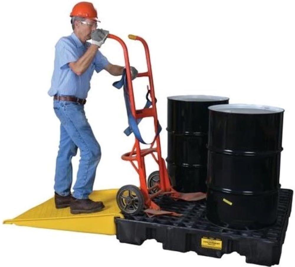 4 Eagle Drum Spill Containment Pallet with Forklift Pockets, 51.5"x51.5"x8", 66 Gallon Sump, 8,000 lbs. Load Capacity Secondary Containment Pallet, Made in USA, Black, 1645BND
