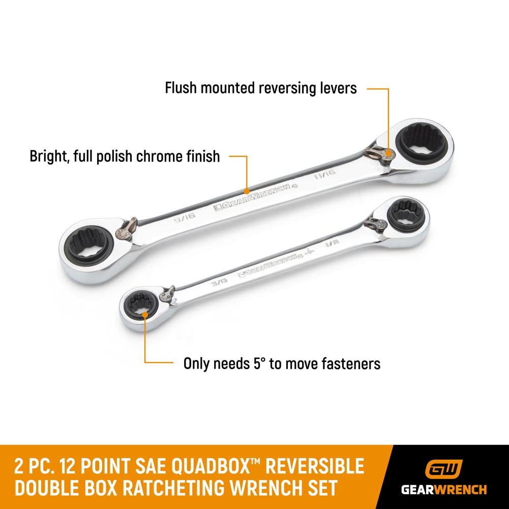 GEARWRENCH 12 Point 2 Pc. QuadBox™ Reversible Double Box Ratcheting Wrench Set, SAE - 85900
