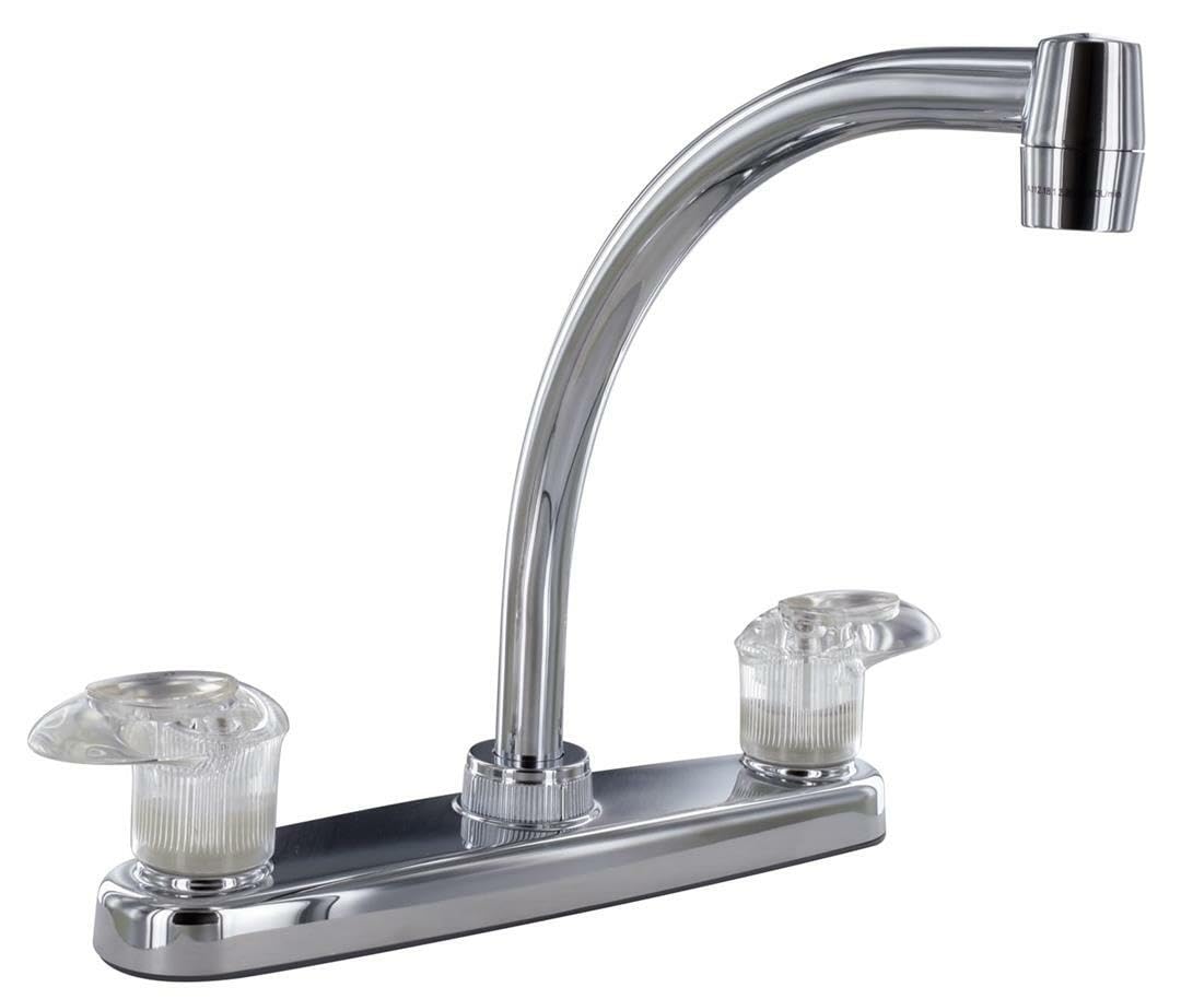 Valterra PF221302 Kitchen Faucet (8" Hi-Arc, 2 Lever, 1/4 Turn, Plastic, Chrome)