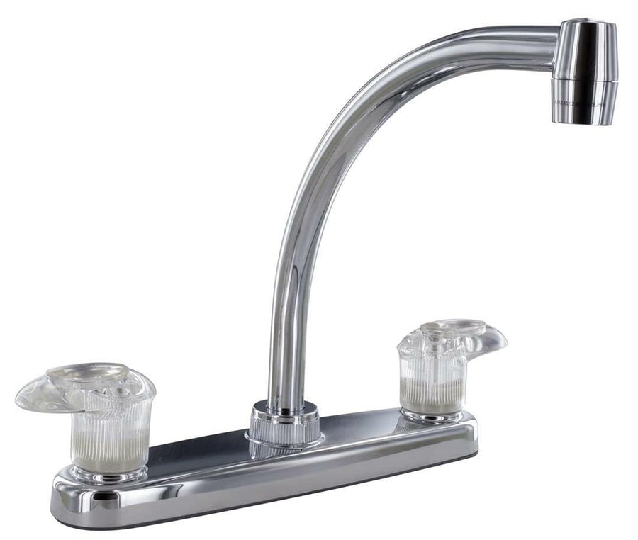 Valterra PF221302 Kitchen Faucet (8" Hi-Arc, 2 Lever, 1/4 Turn, Plastic, Chrome)