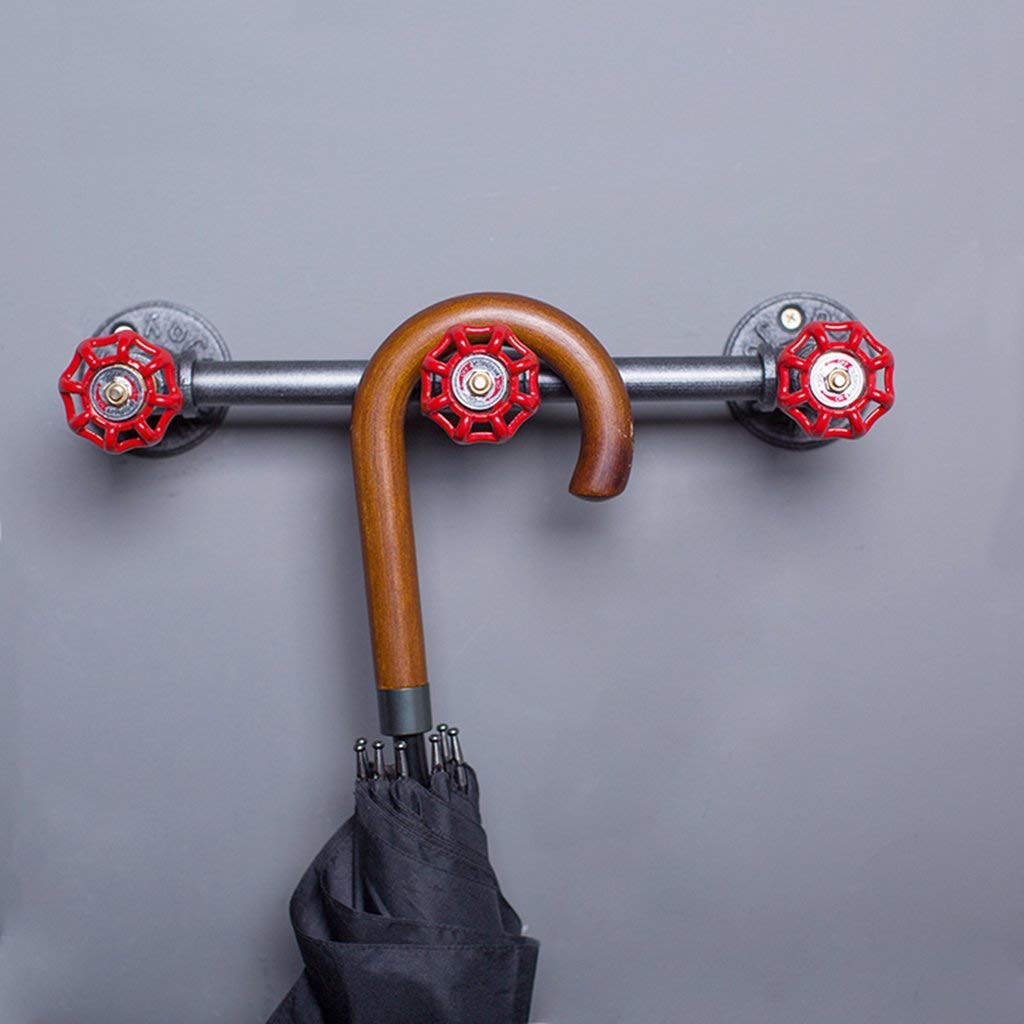 YIMJ Industrial Style Coat Rack Wall Mounted Water Pipe Hanger with 3 Red Valve Button Clothes Rack Hanging Cloth Bar