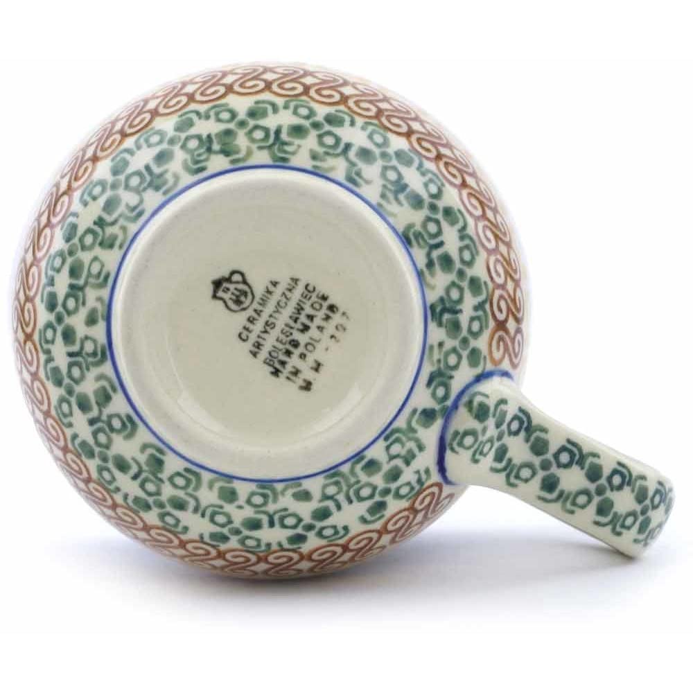 Polmedia Polish Pottery 12 oz Bubble Mug - Grecian Sea Pattern Handmade in Boleslawiec Poland by Ceramika Artystyczna + Certificate of Authenticity