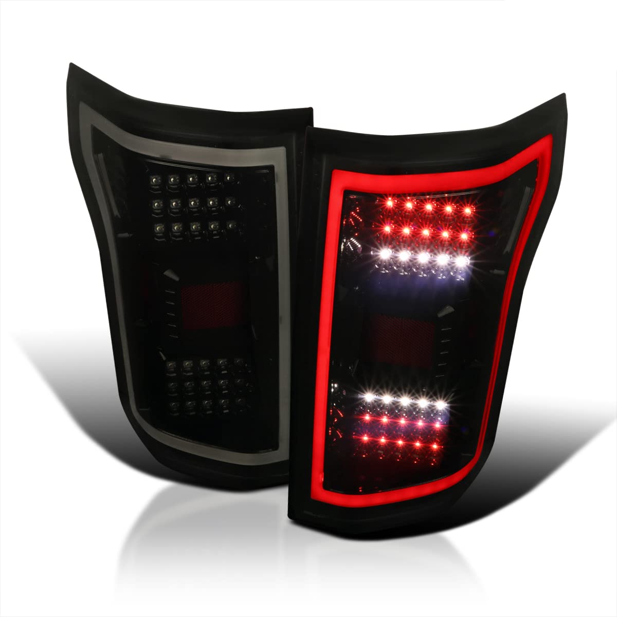 Glossy Black Smoke Tail Lights w/LED Light Bar SPEC-D TUNING Compatible with 2018-2020 Ford F-150, Left + Right Pair Assembly