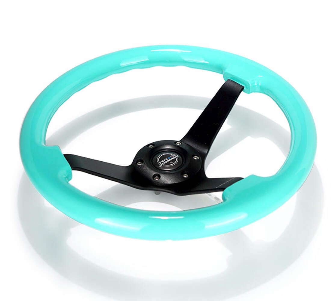 NRG Innovations Reinforced NRG-RST-036MF-BK Steering Wheel - Classic Minty Fresh Wood Grain Wheel (3" Deep), 350mm, 3 Solid Spoke Center in Black