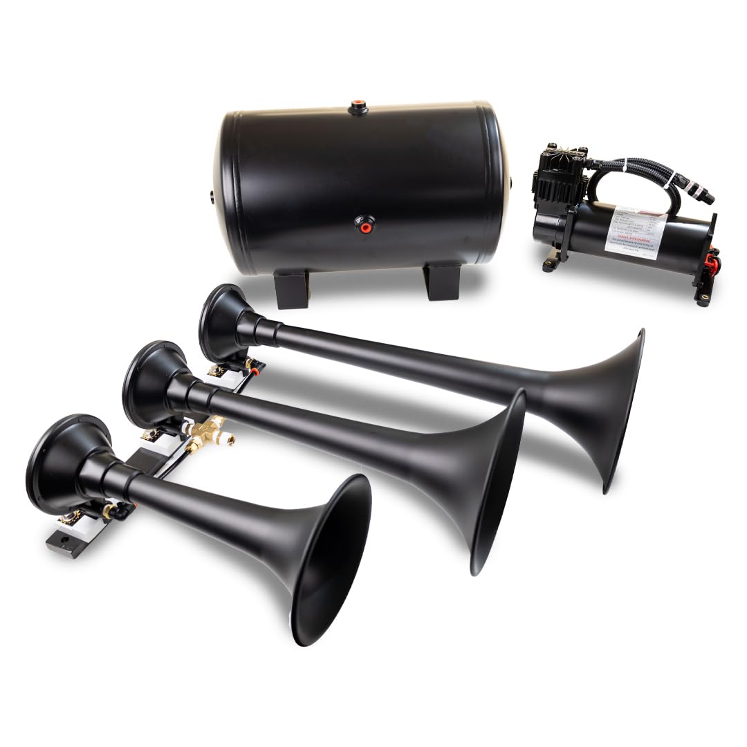 Kleinn Air Horns Complete HK9 Triple Train Horn System - Black