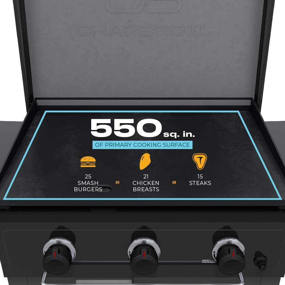 28" Charbroil XL Performance Series Propane Gas Griddle with Cart 3 Burner Flat Top Grill, Black - 463258924