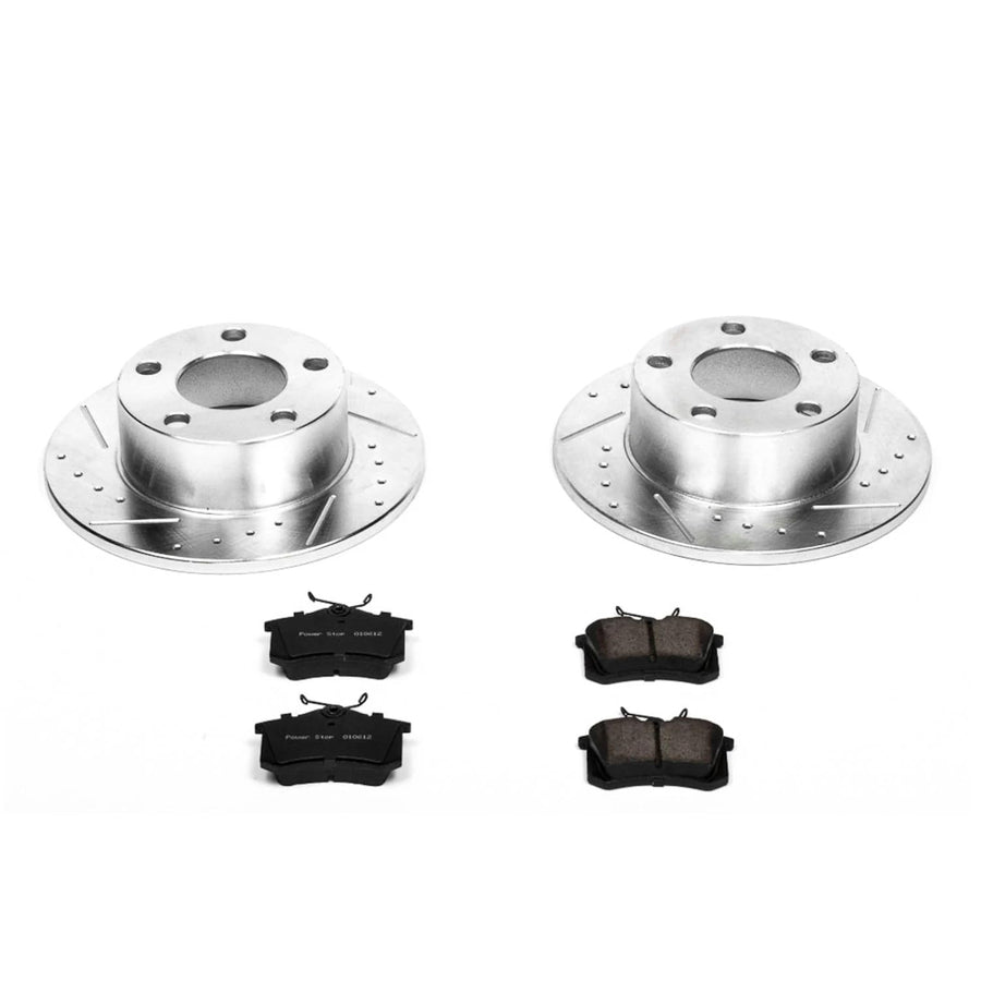 Power Stop K515 Rear Brake Pads Z23 Carbon Fiber with Drilled & Slotted Brake Rotors Kit For Audi A6 1998-2004, Volkswagen Passat 1998-2005 [Model Specific]