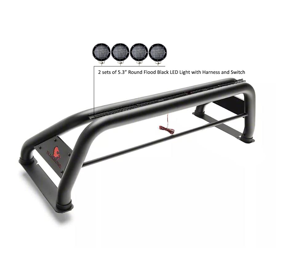Classic Black Horse Roll Bar Incl. Set of 5.3" Dia.Led Lights w/Black Trim Rings Compatible with 19-24 Ram 1500 Excludes Classic models-RB002BK-PLFB