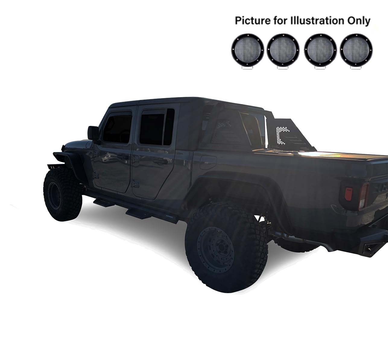 Armour II Black Horse Roll Bar Incl. Set of 5.3" Dia.LED Lights w/Black Trim Rings Compatible with 2019-2024 Jeep Gladiator-AR2-09B-PLFB