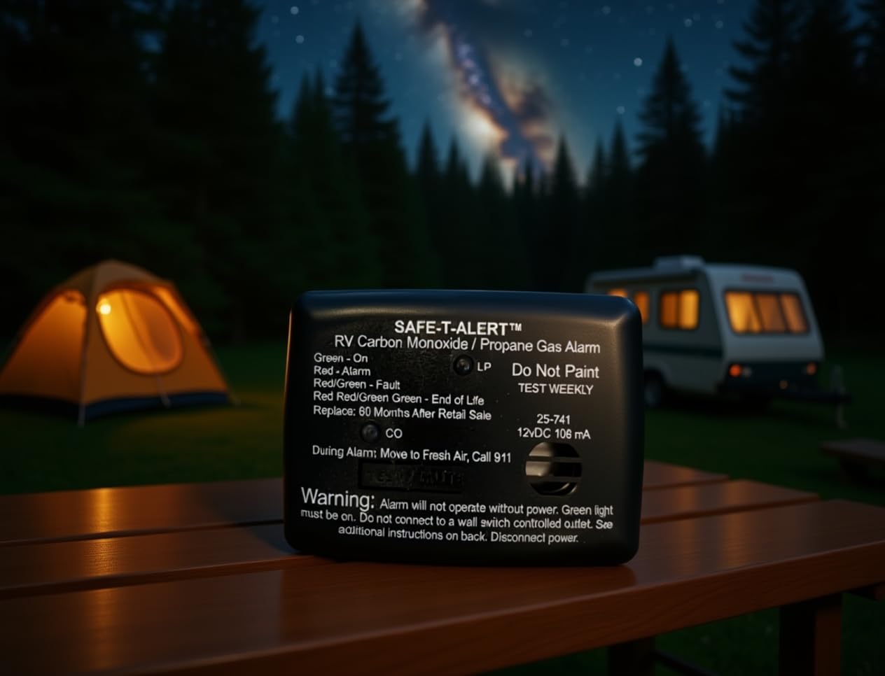 25 Series Safe T Alert Mini Dual LP/CO Alarm - Propane and Carbon Monoxide Alarm - Surface Mount, Black - 25-741-BL