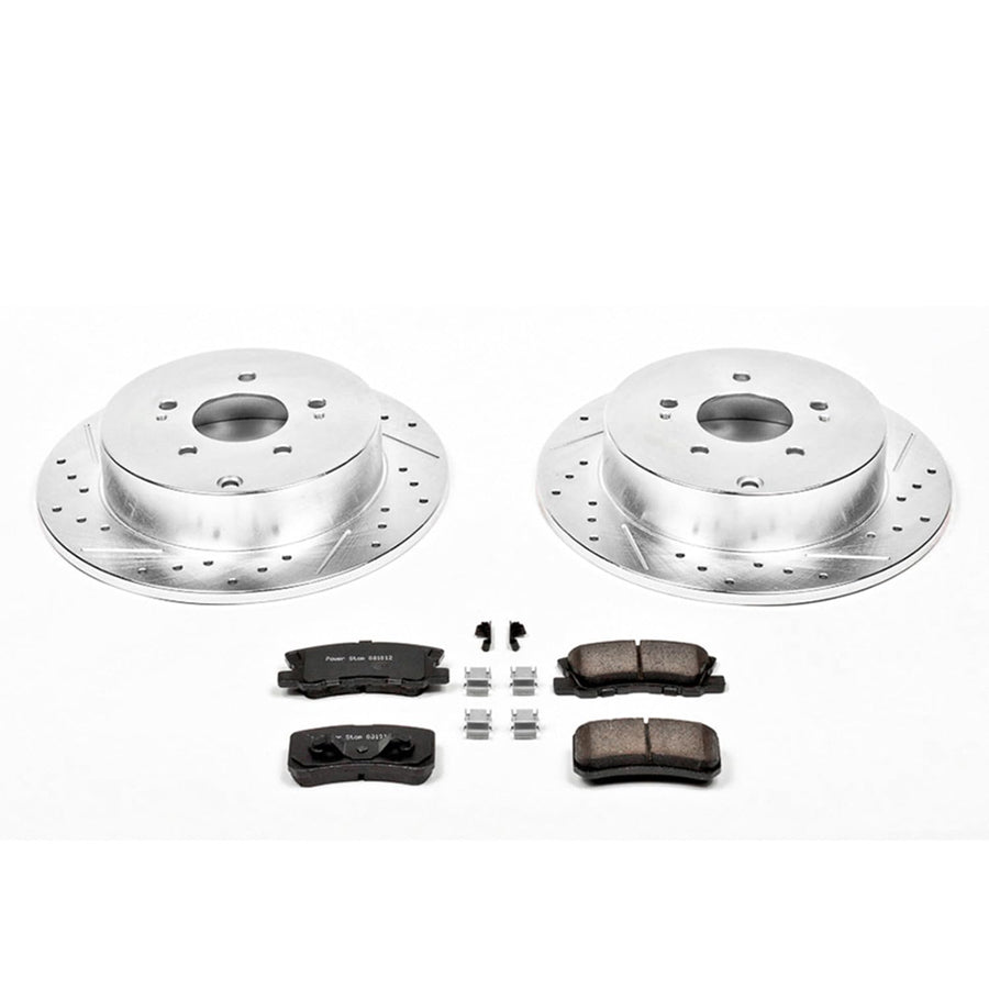 Power Stop K5260 Z23 Carbon Fiber Brake Pads with Drilled & Slotted Brake Rotors Kit For Mitsubishi Endeavor 2004-2008, Mitsubishi Endeavor 2010-2011 [Model Specific]