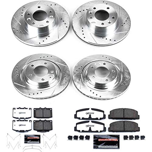 Power Stop K4186-26 Z26 Carbon Fiber Brake Pads Front and Rear with Drilled & Slotted Brake Rotors Kit For Mazda RX-7 1993-1995 [Model Specific]