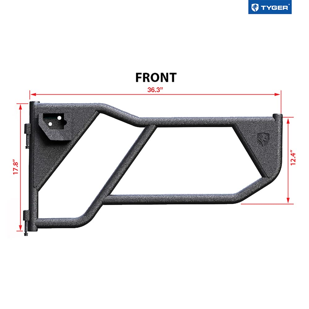 Tubular Doors Tyger Auto TG-DR2J62868 Compatible with 2018-2025 Jeep Wrangler JL 2-Doors (Not JK) | Textured Black | Mirror Mount | Front Doors Only