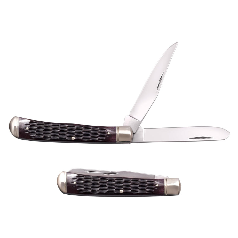 Cold Steel Trapper Folding Knife Versatile Practical Durable Reliable Compact Pocket - 2 Blades; Jigged Bone Handle; Slip Joint Lock