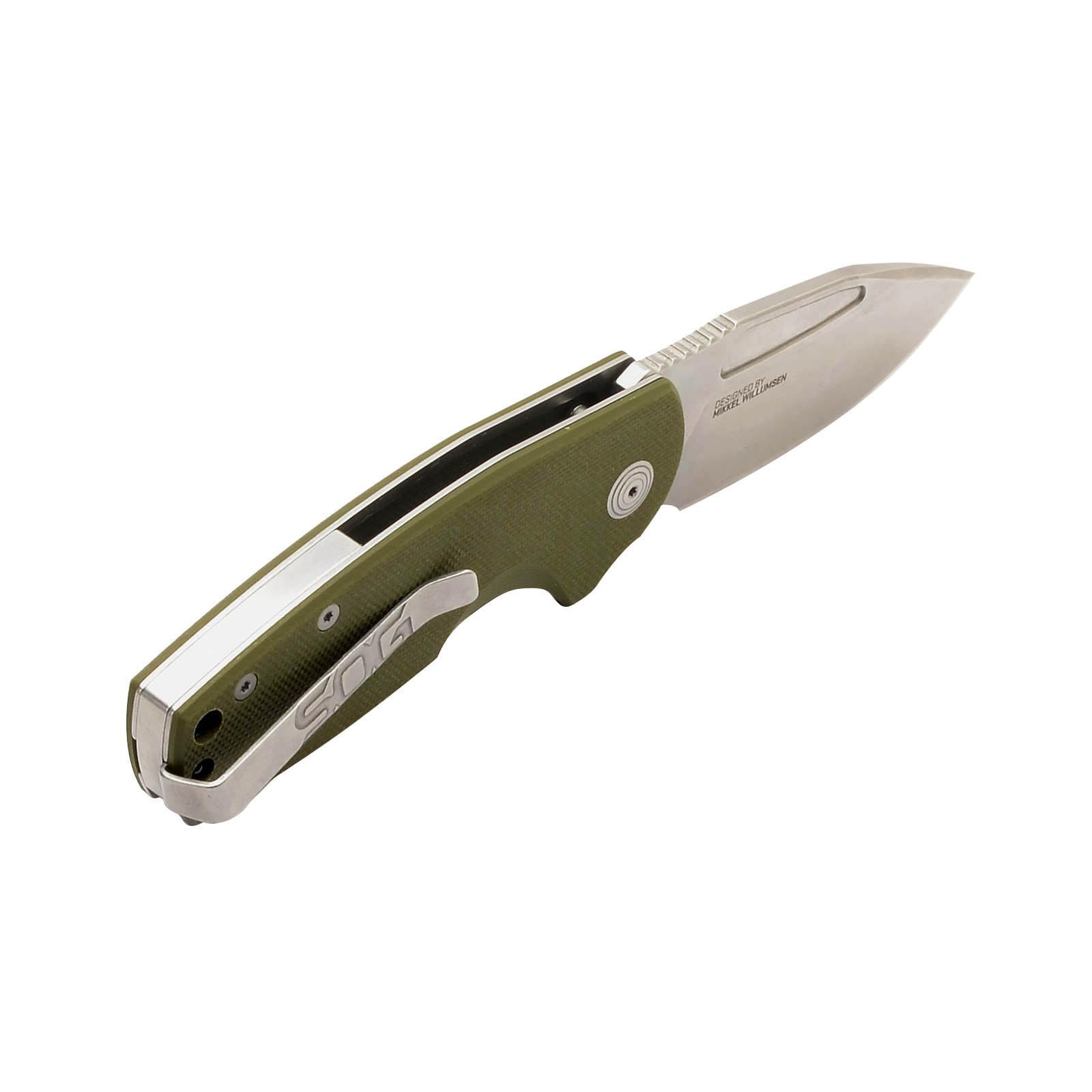 SOG Stout SJ Folding Knife Everyday Carry Portable Outdoor Camping | Ambidextrous Carry | CRYO D2 Steel Blade | Slip Joint, OD Green/Stonewash, Presentation Box