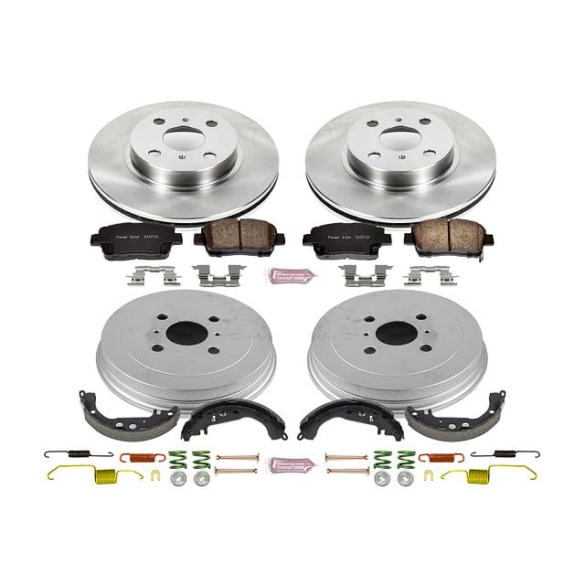 Power Stop Autospecialty KOE15201DK Front and Rear Replacement Brake Kit-OE Brake Drums & Ceramic Brake Pads For Toyota Prius 2001-2003 [Model Specific]