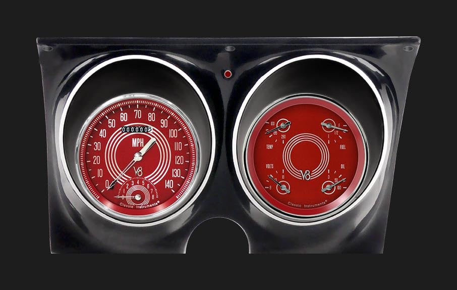 Classic Instruments V8 CAM67V8RS Red Steelie Direct Fit Gauge Set Compatible with 1967 Camaro