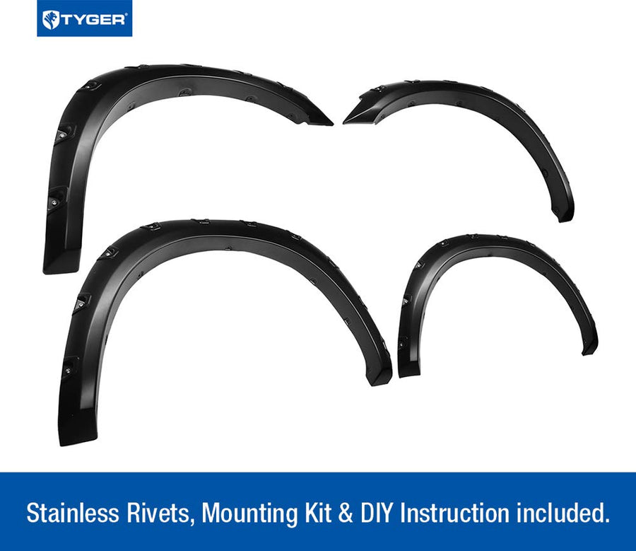 Tyger Auto TG-FF8D4138 Fender Flare Set for 2010-2018 Dodge Ram 2500 3500 (ONLY Fit Fleetside Models with 76.3" & 98.3" Bed) | Paintable Smooth Matte Black Pocket Bolt-Riveted, 4 Piece