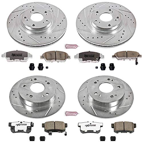 Brake Kit Power Stop For Acura ILX 2013-2015, Honda Civic 2012-2015 [Model Specific] - Front and Rear Z26 Carbon Fiber Brake Pads with Drilled & Slotted Brake Rotors Replacement, K6327-26
