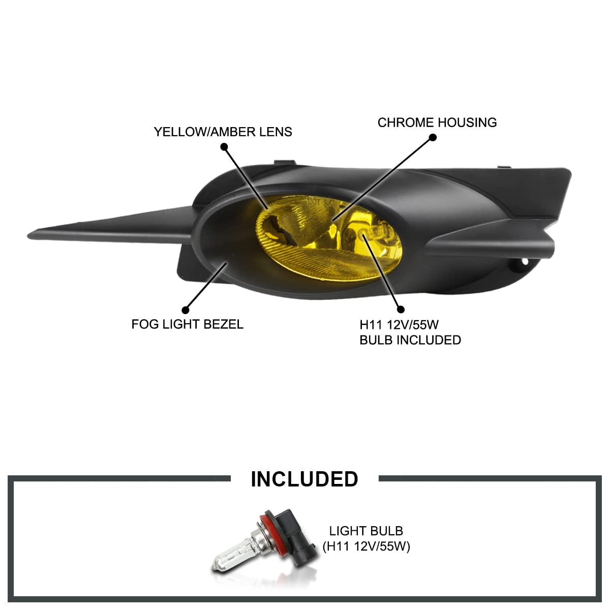 Bumper Driving Fog Lights + Bulbs + Switch SPEC-D TUNING Compatible with 2009-2011 Honda Civic 2Dr Coupe L+R Pair Assembly