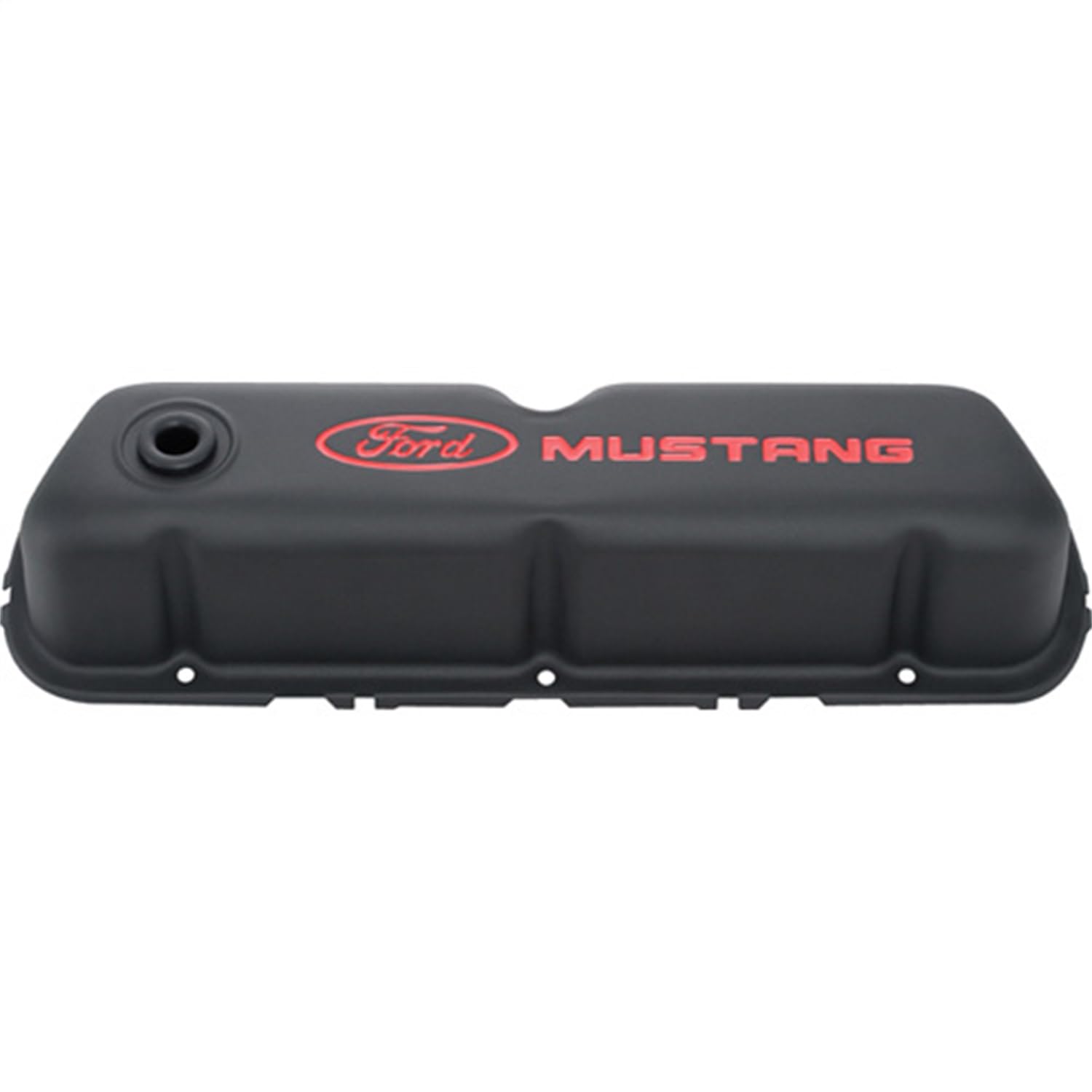 Ford Tall Valve Cover, Baffled, Breather Hole, Ford Mustang Logo, Steel, Black Crinkle