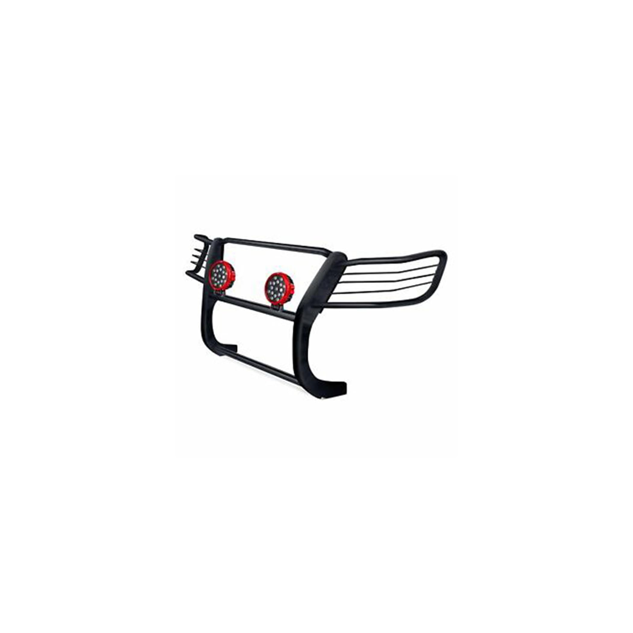 Bumper Guard Black Horse Grille Brush Modular Black Come with Pair of 7.0" Dia.LED Lights with Red Trim Rings Compatible with 2001-2007 Toyota Highlander-17TL26MA-PLR
