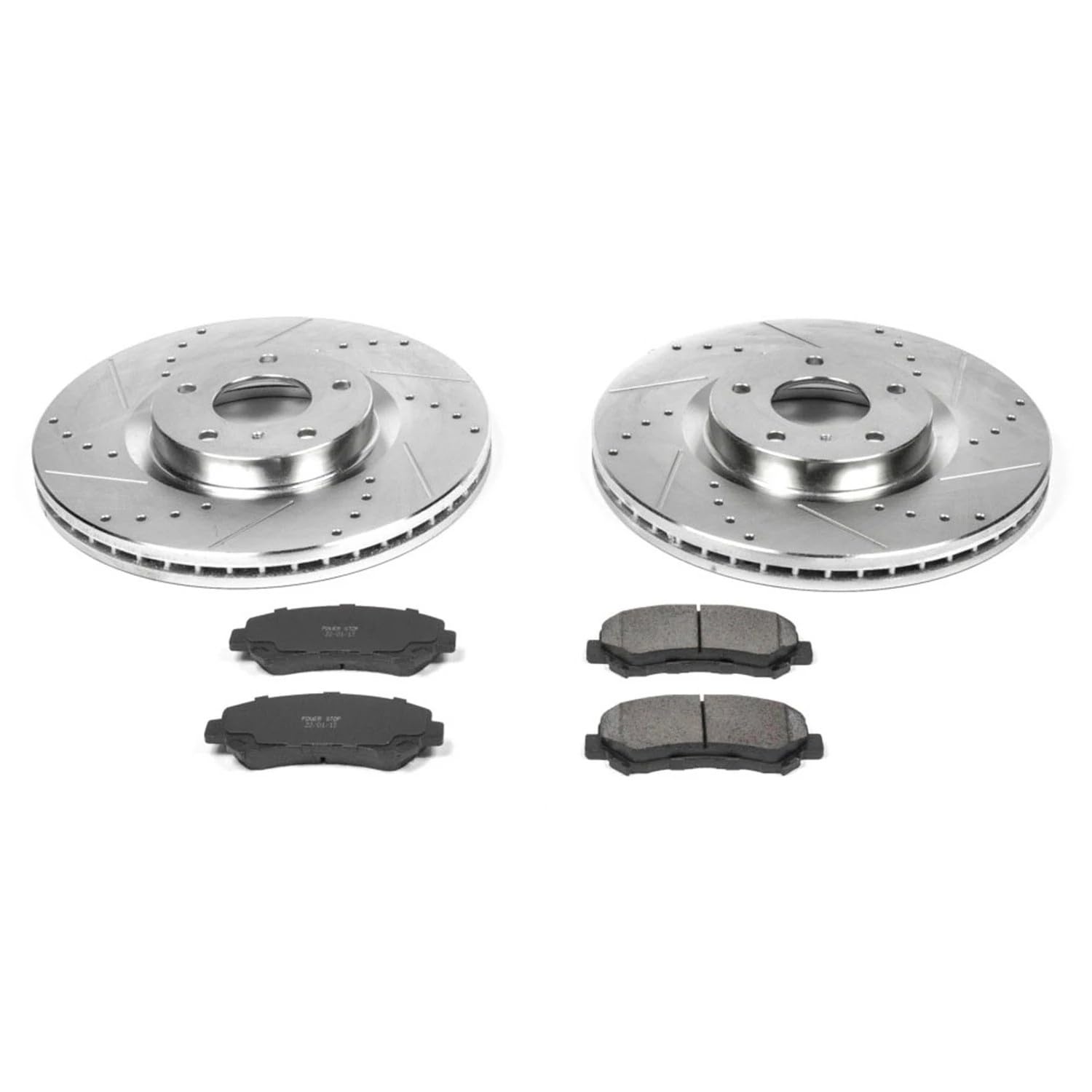 Power Stop K3076 Z23 Carbon Fiber Brake Pads Front with Drilled & Slotted Brake Rotors Kit For Nissan Maxima 2009-2014, Nissan Maxima 2016-2022 [Model Specific]