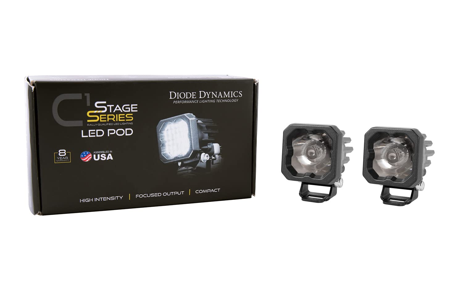 Diode Dynamics SSC1 Pro Standard White LED Pod (pair), Spot w/Amber Backlight