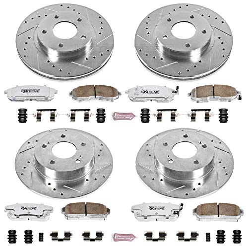 Power Stop K2703-26 Z26 Carbon Fiber Brake Pads Front and Rear with Drilled & Slotted Brake Rotors Kit For INFINITI I30 2001 [Model Specific]