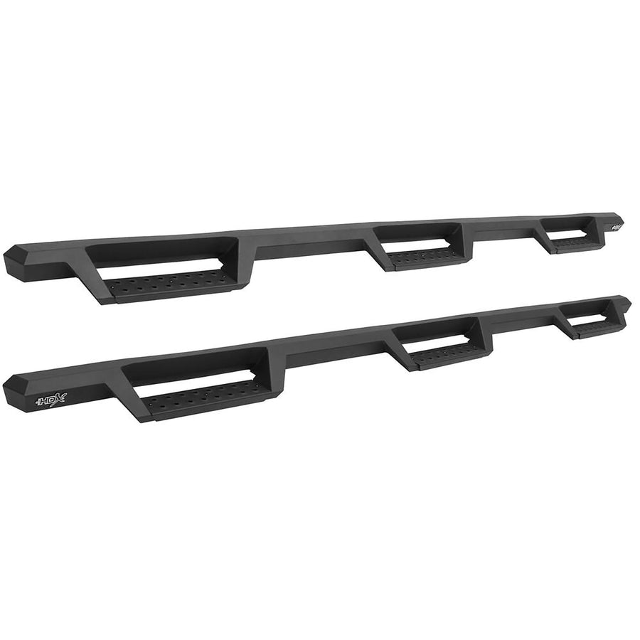56-534585 Westin HDX Drop Wheel to Wheel Nerf Bars fits 2007-2019 Silverado Sierra 2500 3500 Crew Cab 8' Bed (Exc Dually and 2007 Classic) Textured Black Pair