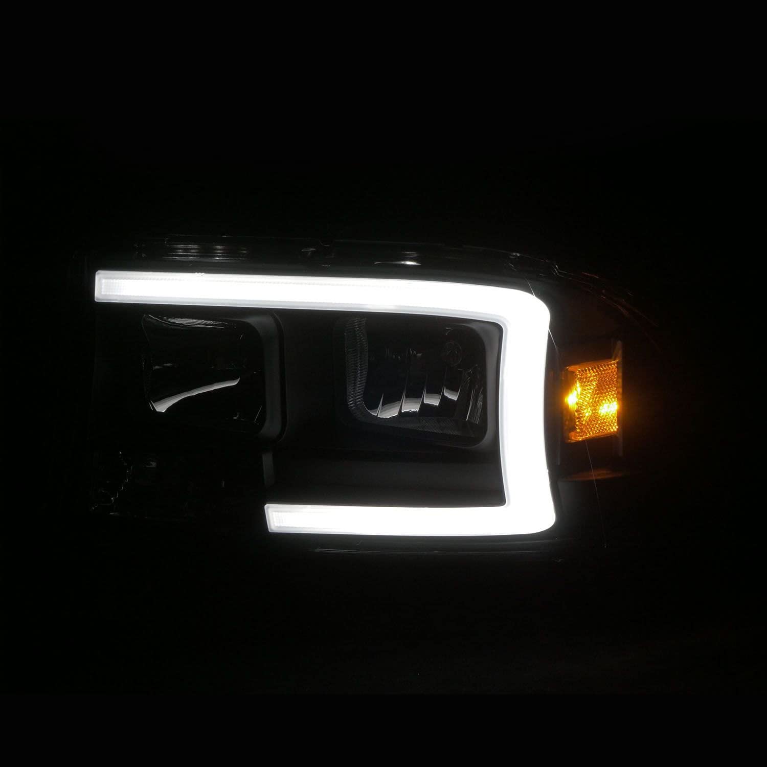 97-04 Dodge Dakota/Durango ANZO Crystal Headlight Set w/Light Bar Black Housing