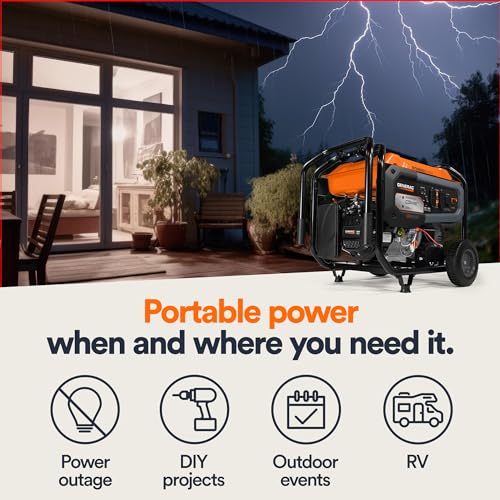 Generac Portable Gas Generator 10,000 Starting Watt - Electric Start - Home Backup or RV Ready - Heavy Duty Frame - Quiet, Long Runtime, Emergency Power - 49-State Compliant