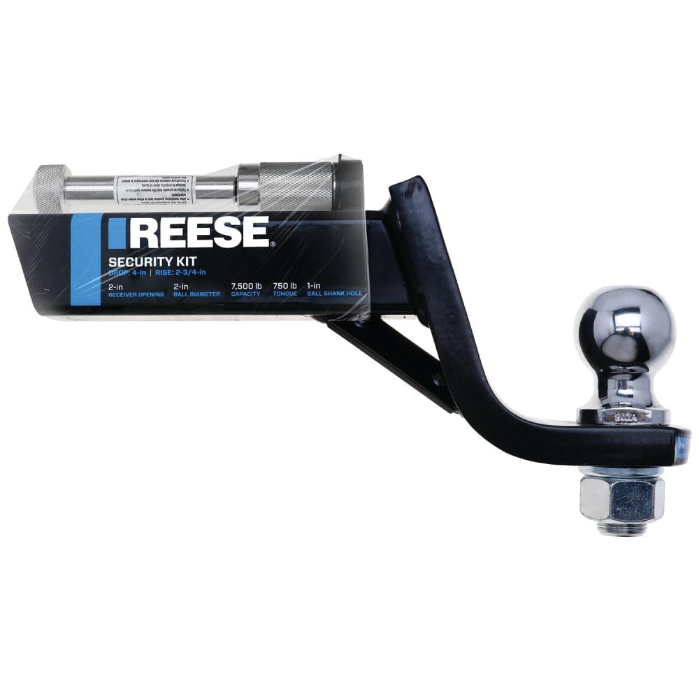 Trailer Hitch Ball Mount Security Kit Reese 21651, Fits 2 Inch Square Receiver, 2 Inch Drop, 0.75 Inch Rise, 7,500 lbs. Capacity, Includes 2 Inch Trailer Hitch Ball and Receiver Lock