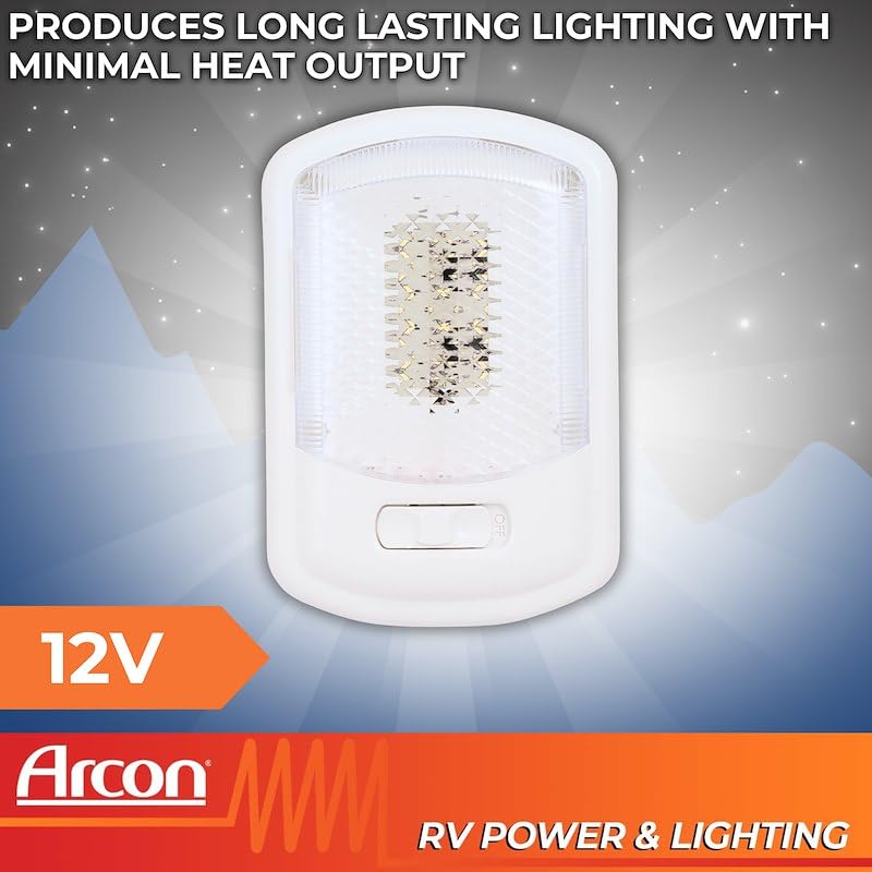 Single LED Ceiling Light Euro-Style 12V Soft White SMD Clear Lens Compact Dome Lighting Fixture with On Off Switch for RV Camper Trailer or Boat Arcon 20711N