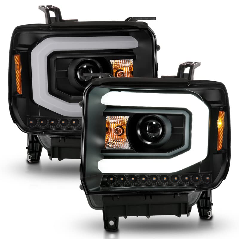 2014-2015 GMC Sierra 1500 ANZO (111513) Projector Headlights w/Light Bar Black Housing (Halogen Type)