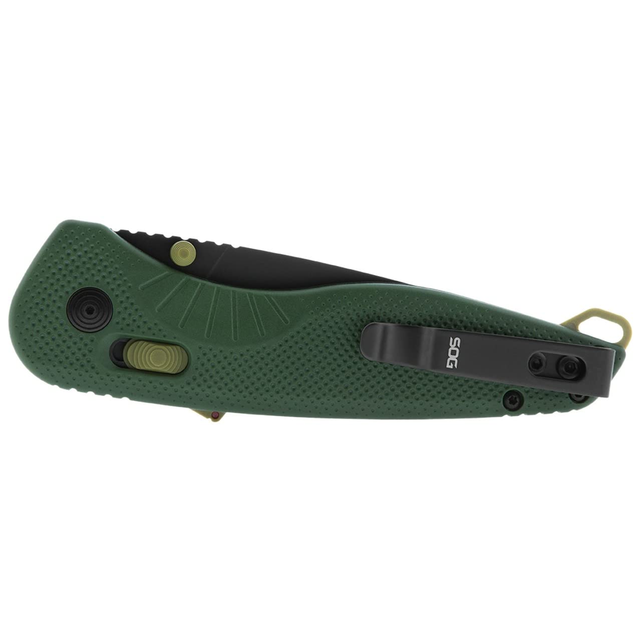 SOG Aegis Tanto Outdoor Pocket Folding Opening Knife, Ambidextrous at-XR Lock with Ergonomic Handle, D2 Steel Blade, Built-in Safety Blade Locking and Spine-Mounted Safety System, Forest & Moss