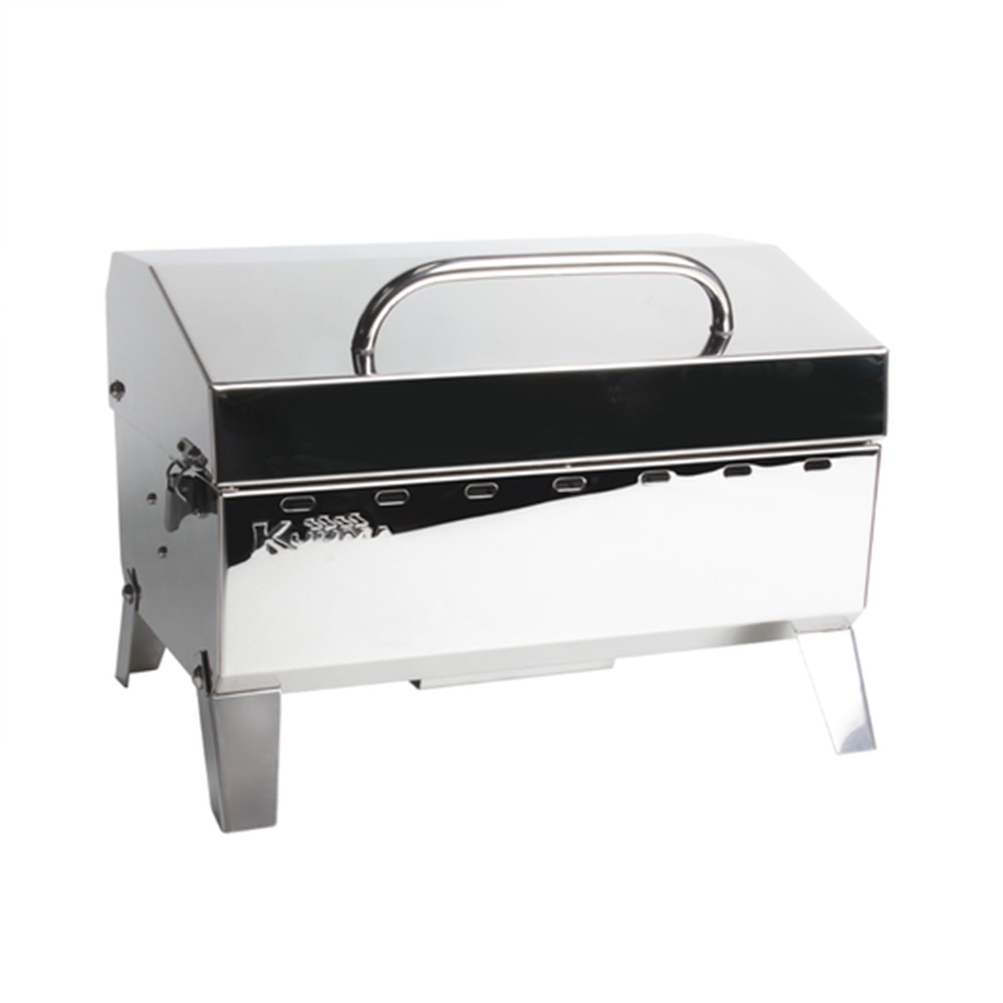 Camco Premium Kuuma Stainless Steel Mountable Gas Grill w/Regulator -Compact Portable Size Perfect for Boats, Tailgating and More - Stow N Go 125" (58140)