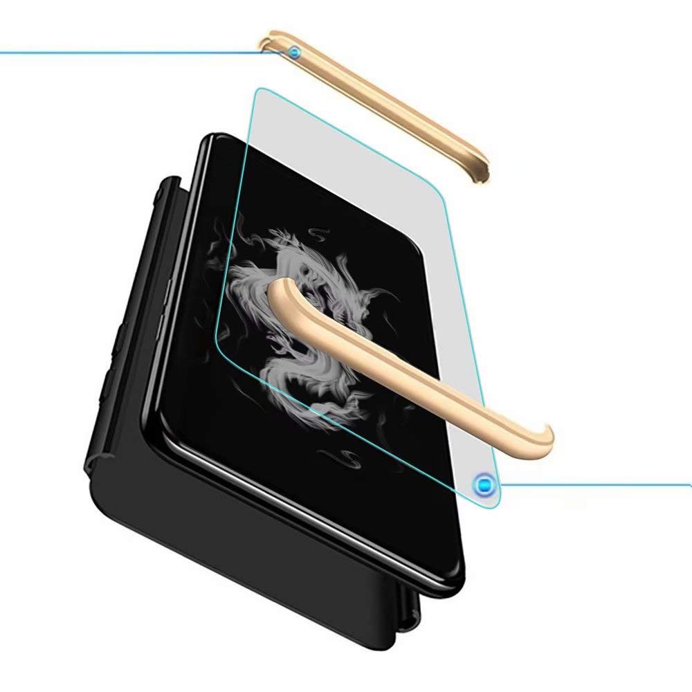 Xiaomi Redmi 8 Compatible PhoneCase(2019)+3D Screen protector tempered glass/Shell Ultra Thin Sturdy Cover Shockproof Bumper Protection Case Black+Gold