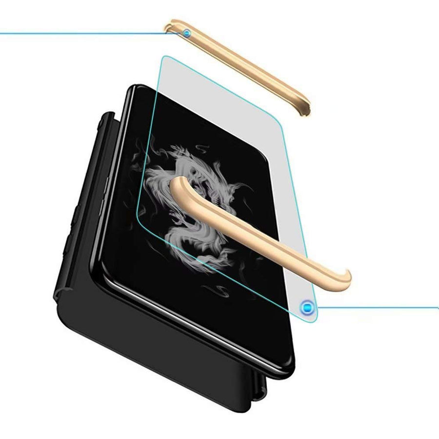 Xiaomi Redmi 8 Compatible PhoneCase(2019)+3D Screen protector tempered glass/Shell Ultra Thin Sturdy Cover Shockproof Bumper Protection Case Black+Gold