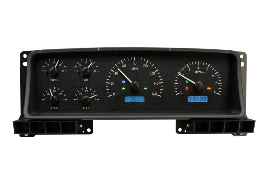 Dakota Digital VHX-87F-PU-K-B Analog Dash Gauge System with Compatible 1987-91 Ford Pickup and Bronco, Black Alloy Style, Blue Backlighting