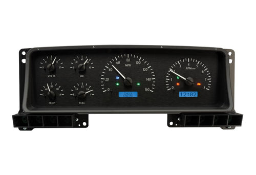 Dakota Digital VHX-87F-PU-K-B Analog Dash Gauge System with Compatible 1987-91 Ford Pickup and Bronco, Black Alloy Style, Blue Backlighting