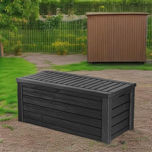 150 Gallon Keter Westwood Large Outdoor Resin Storage Box for Patio Furniture, Outdoor Cushions, Garden Tools and Pool Floats, Dark Grey